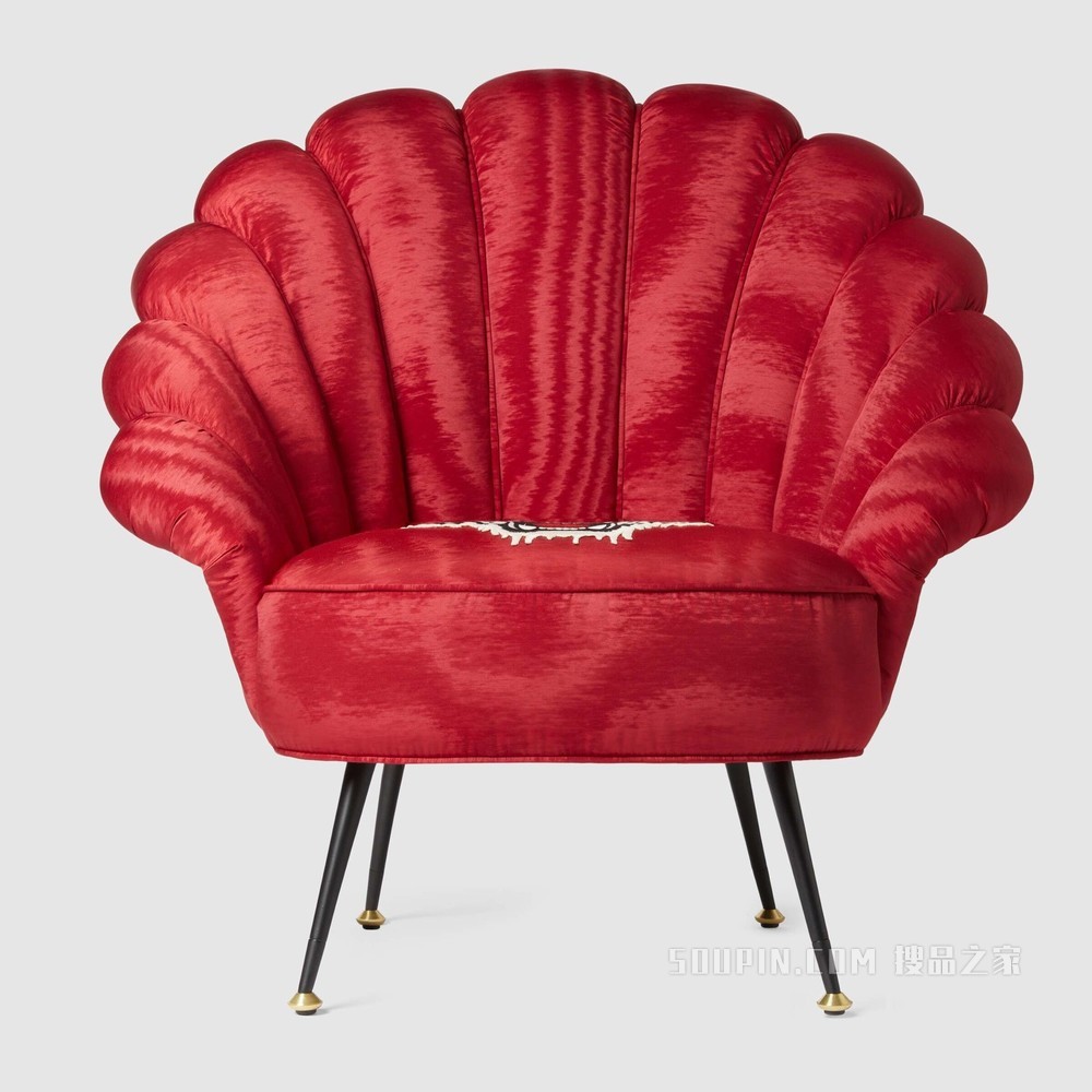 老虎刺绣云纹织物扶手椅 红色云纹