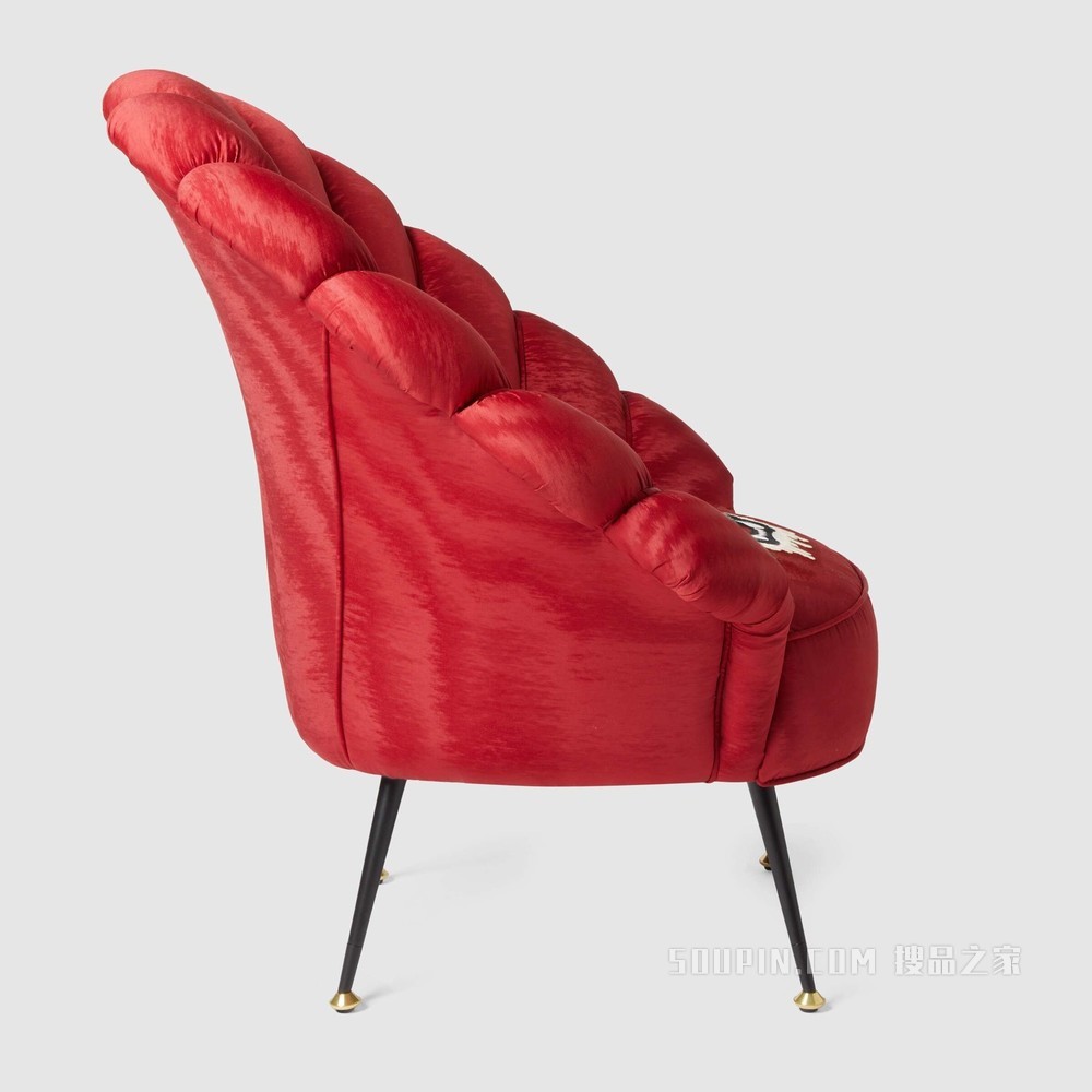 老虎刺绣云纹织物扶手椅 红色云纹