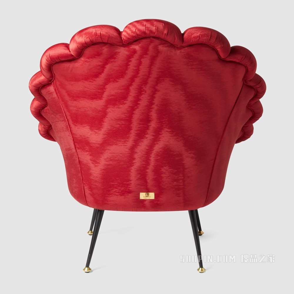 老虎刺绣云纹织物扶手椅 红色云纹