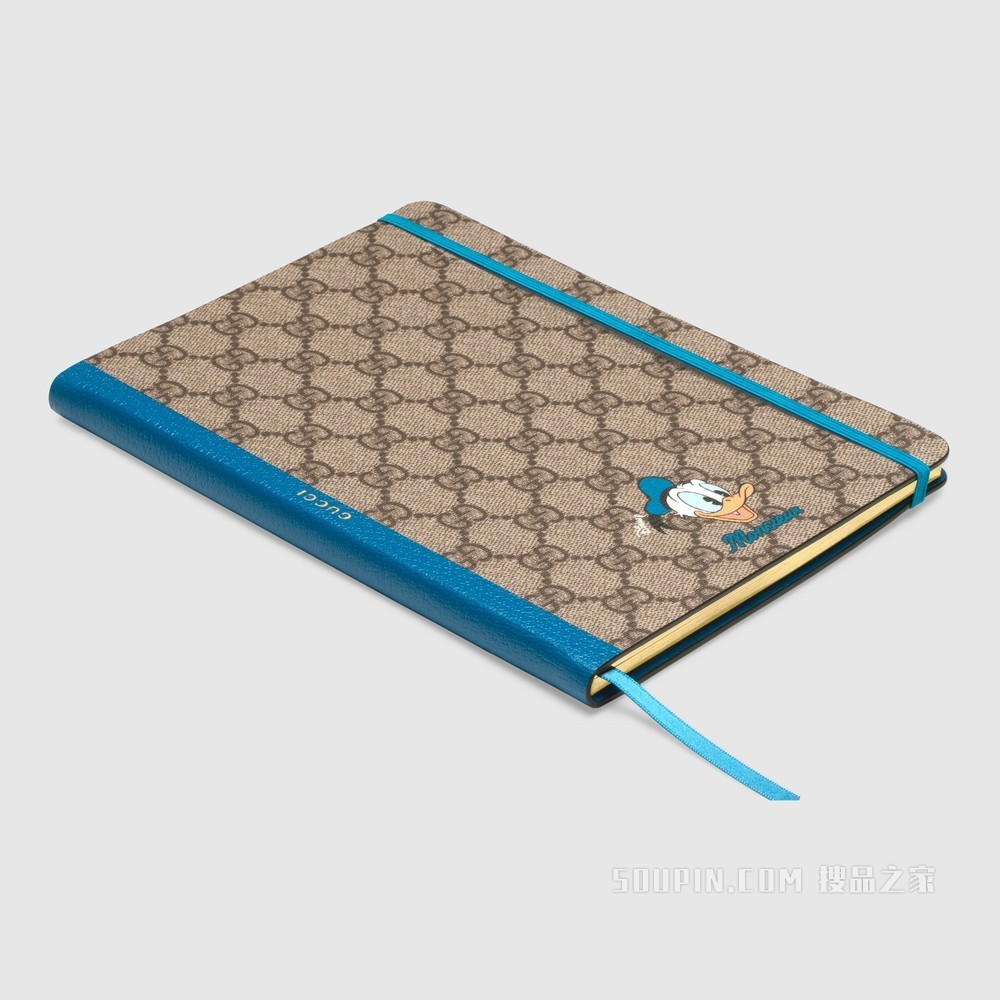 Disney x Gucci唐老鸭大号记事本 米色和乌木色GG Supreme帆布