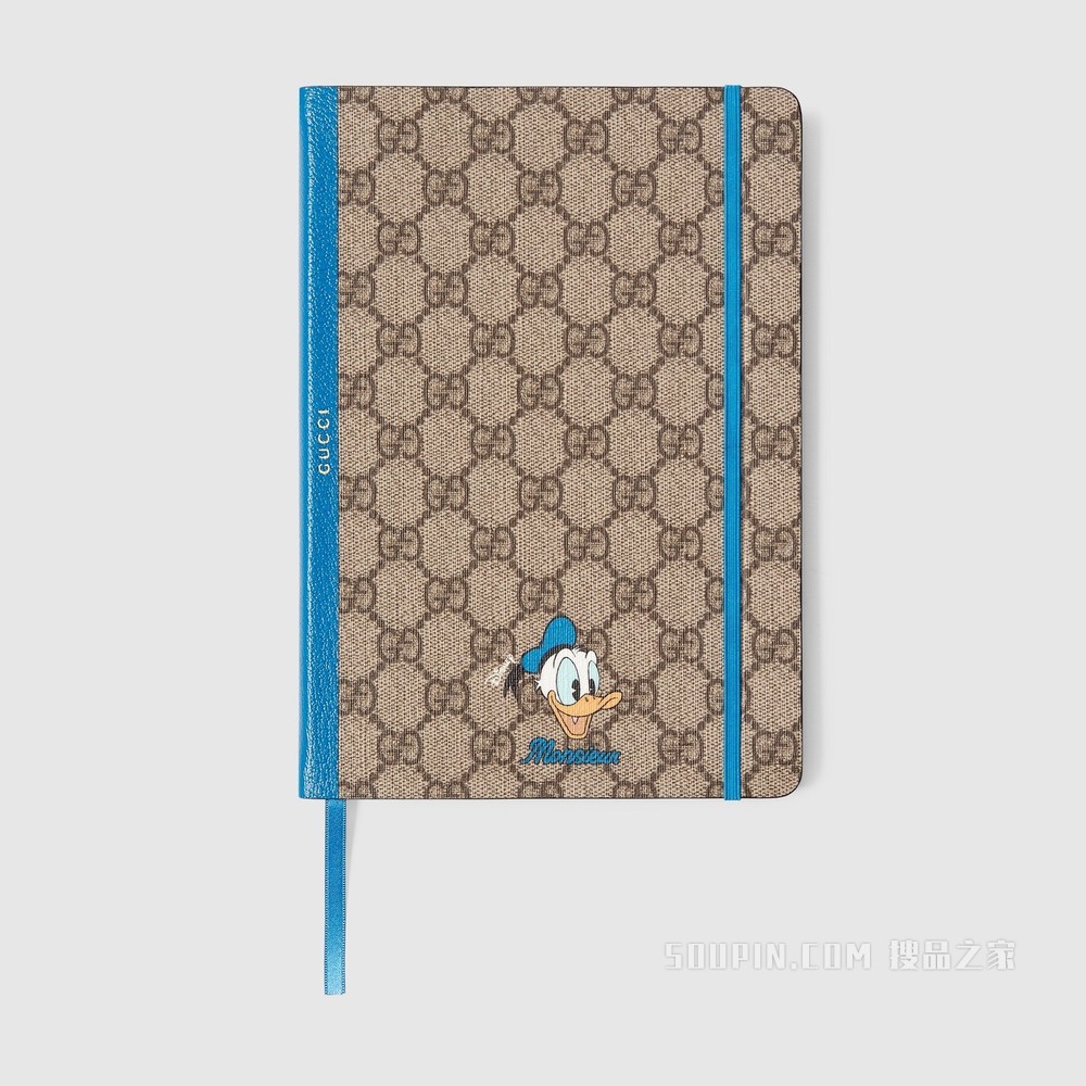 Disney x Gucci唐老鸭大号记事本 米色和乌木色GG Supreme帆布