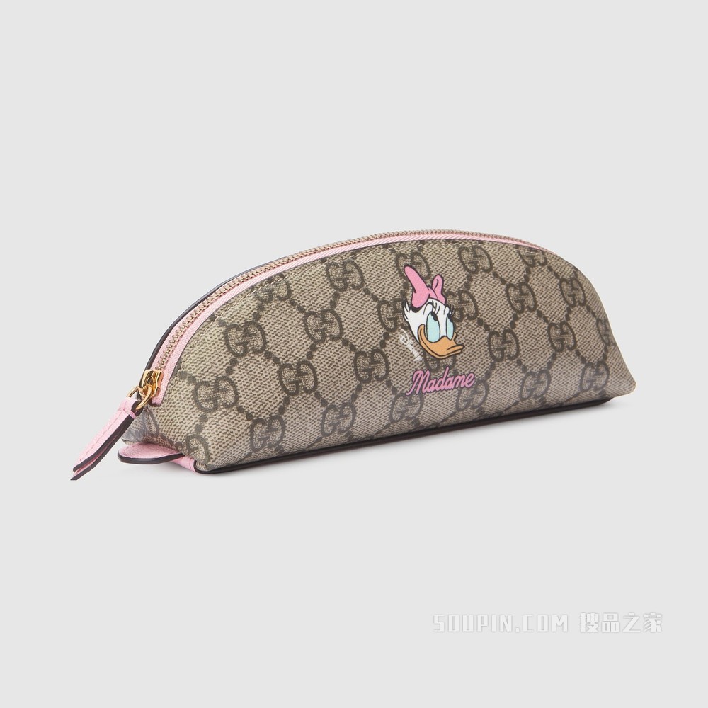 Disney x Gucci黛丝鸭笔袋 米色和乌木色GG Supreme帆布