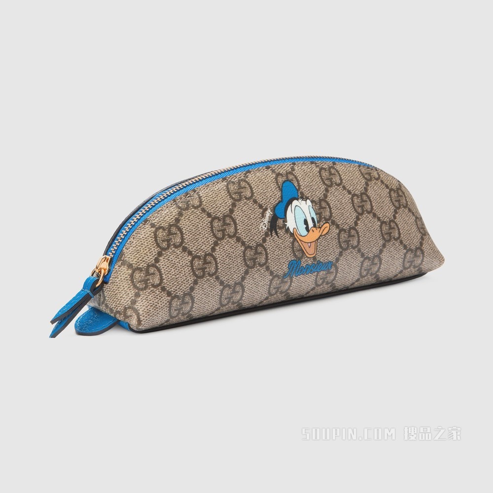 Disney x Gucci唐老鸭笔袋 米色和乌木色GG Supreme帆布