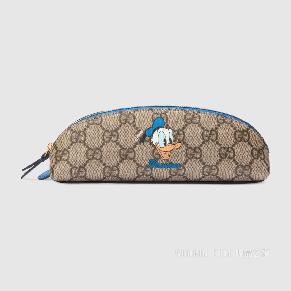 Disney x Gucci唐老鸭笔袋 米色和乌木色GG Supreme帆布
