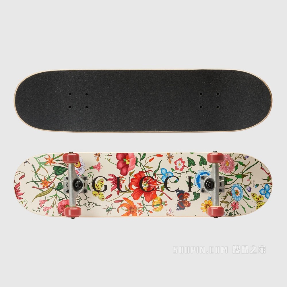 花卉印花滑板 象牙白色和多色