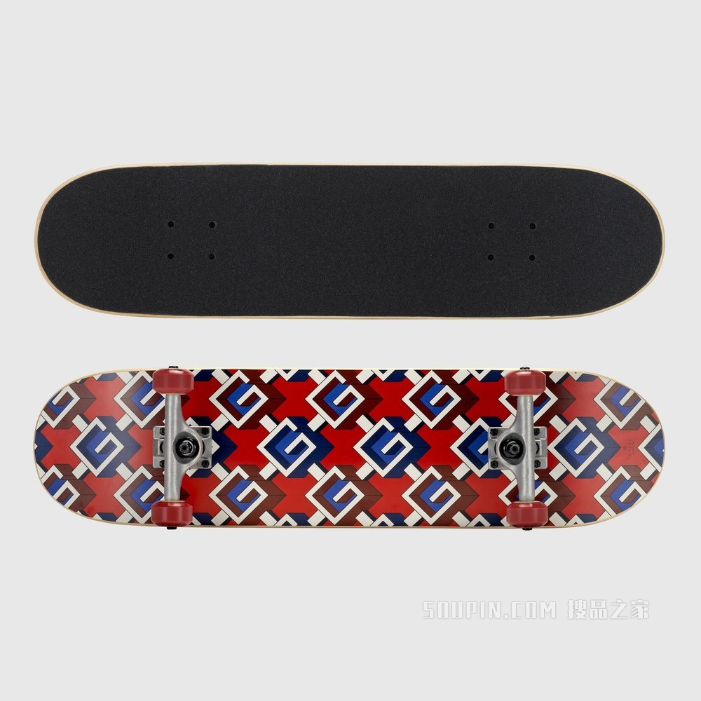 几何G印花滑板 红色和蓝色