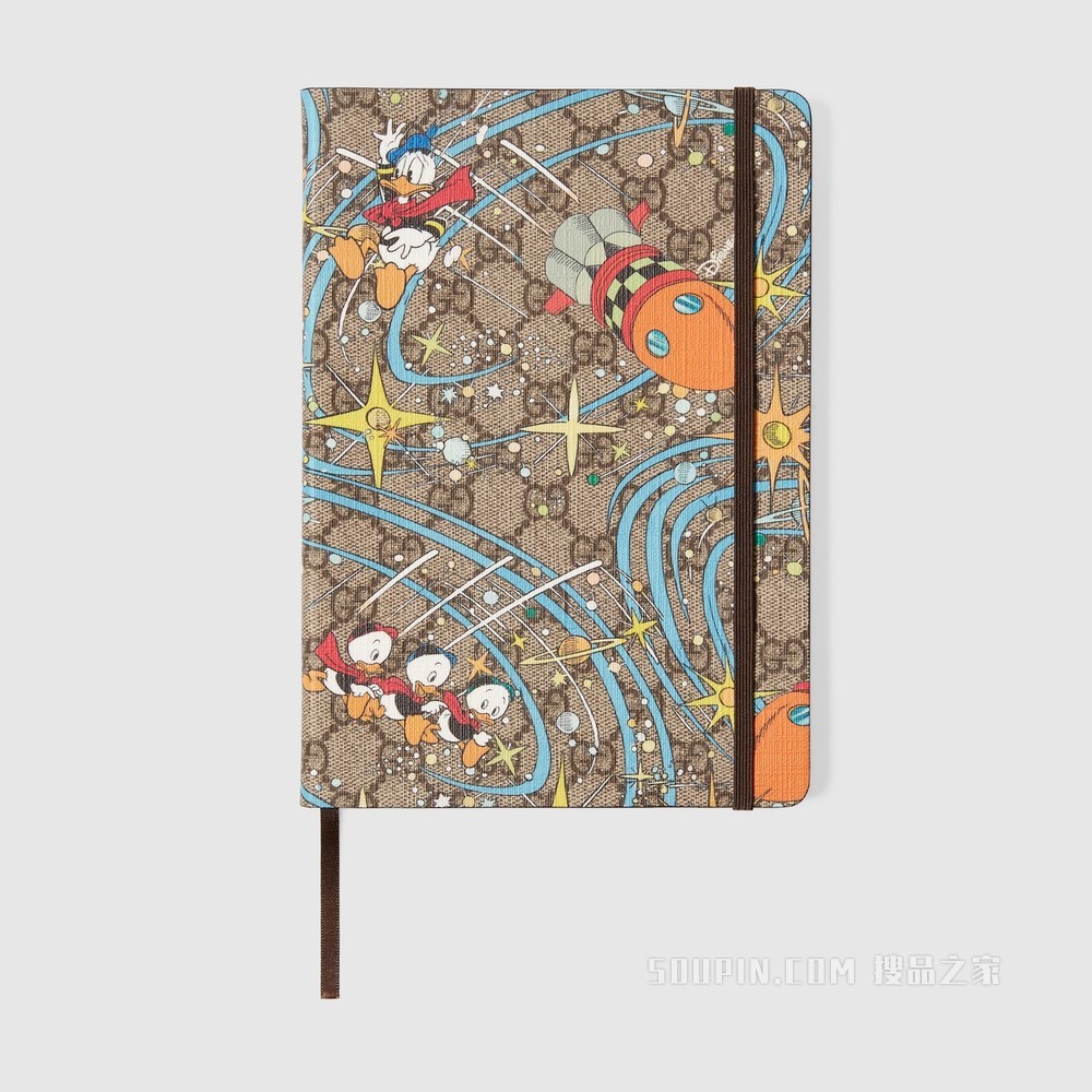 Disney x Gucci唐老鸭大号记事本 米色和乌木色GG Supreme帆布