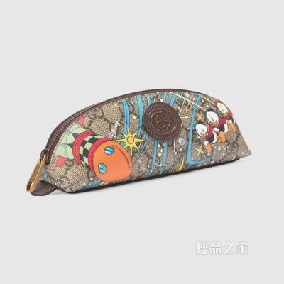 Disney x Gucci唐老鸭笔袋 米色和乌木色GG Supreme帆布