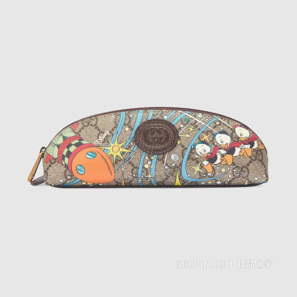 Disney x Gucci唐老鸭笔袋 米色和乌木色GG Supreme帆布