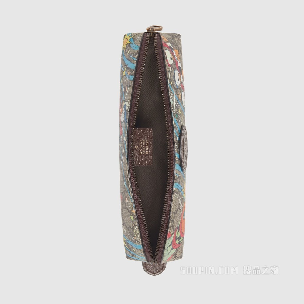 Disney x Gucci唐老鸭笔袋 米色和乌木色GG Supreme帆布