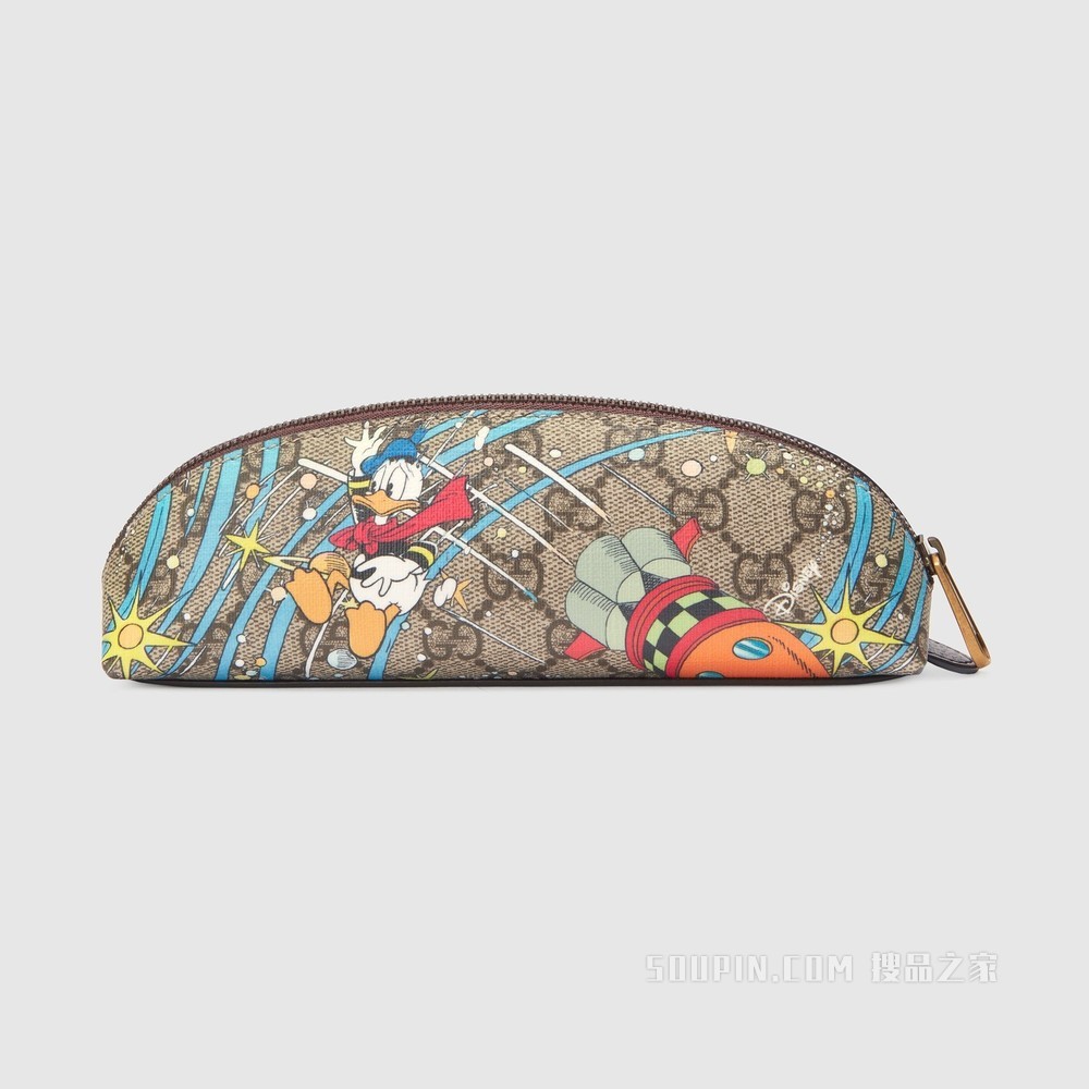 Disney x Gucci唐老鸭笔袋 米色和乌木色GG Supreme帆布