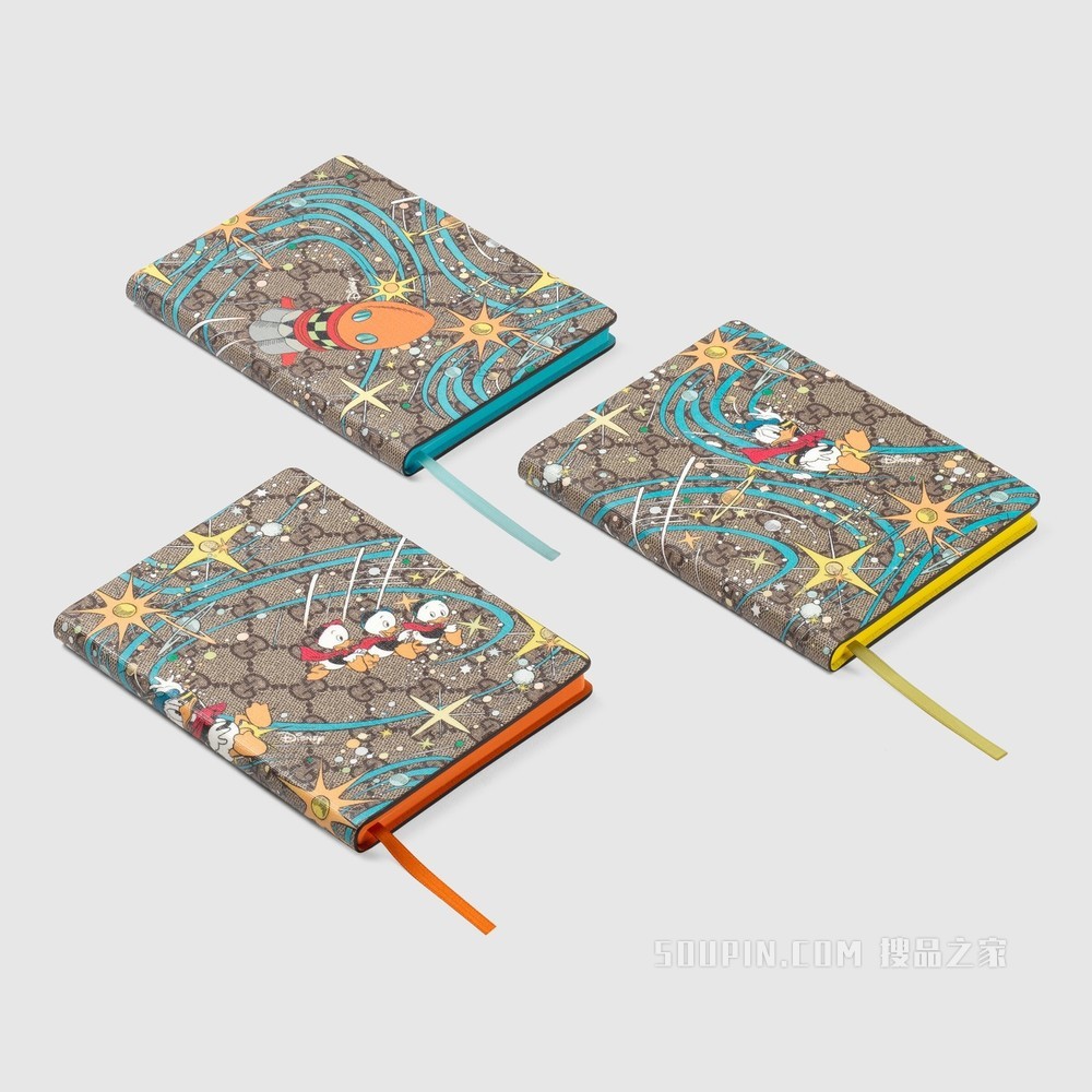 Disney x Gucci唐老鸭小号记事本（一套3本） 米色和乌木色GG Supreme帆布