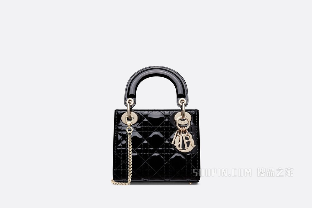 迷你 Lady Dior 手袋 黑色漆皮牛皮革藤格纹