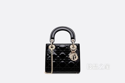 迷你 Lady Dior 手袋 黑色漆皮牛皮革藤格纹