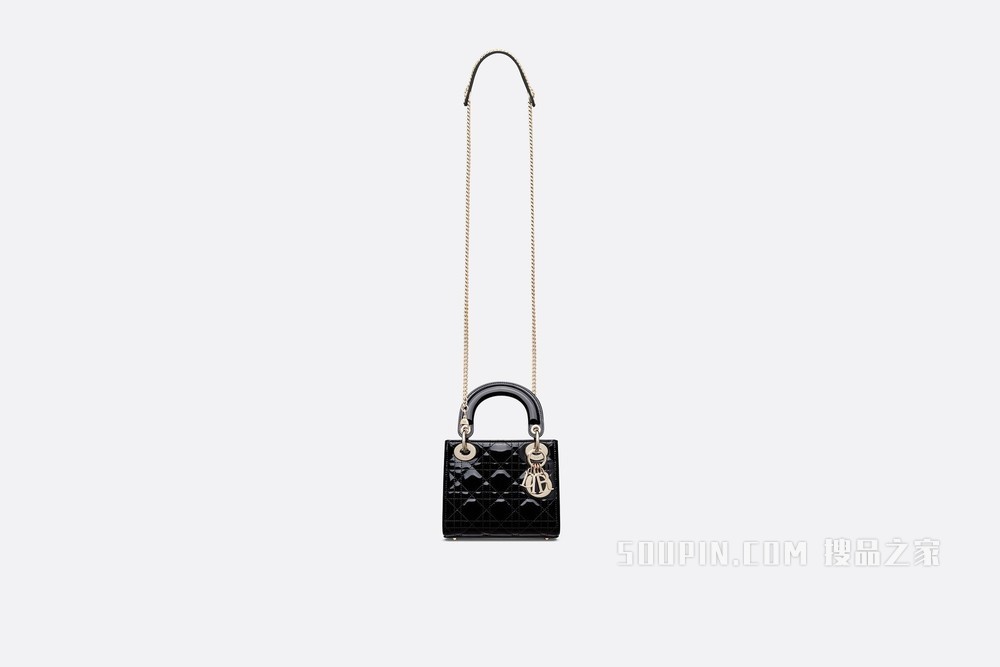 迷你 Lady Dior 手袋 黑色漆皮牛皮革藤格纹