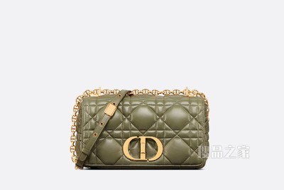 中号 Dior Caro 手袋 松柏绿色牛皮革绗缝效果超大藤格纹