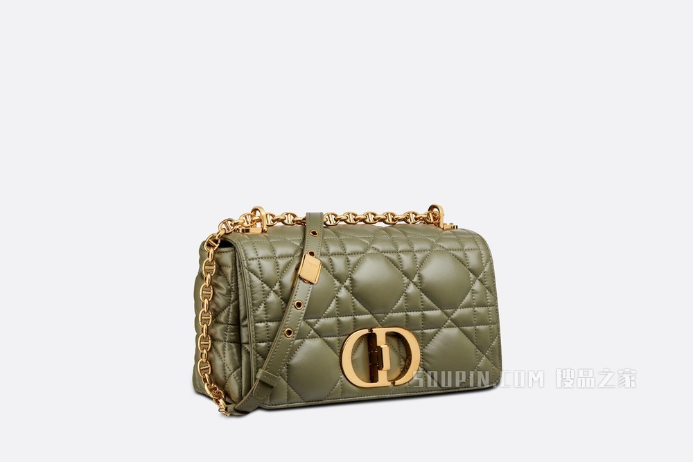 中号 Dior Caro 手袋 松柏绿色牛皮革绗缝效果超大藤格纹