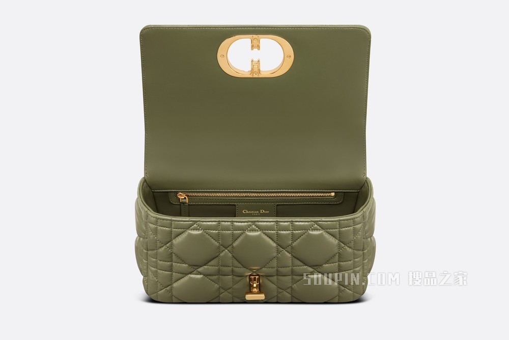 中号 Dior Caro 手袋 松柏绿色牛皮革绗缝效果超大藤格纹