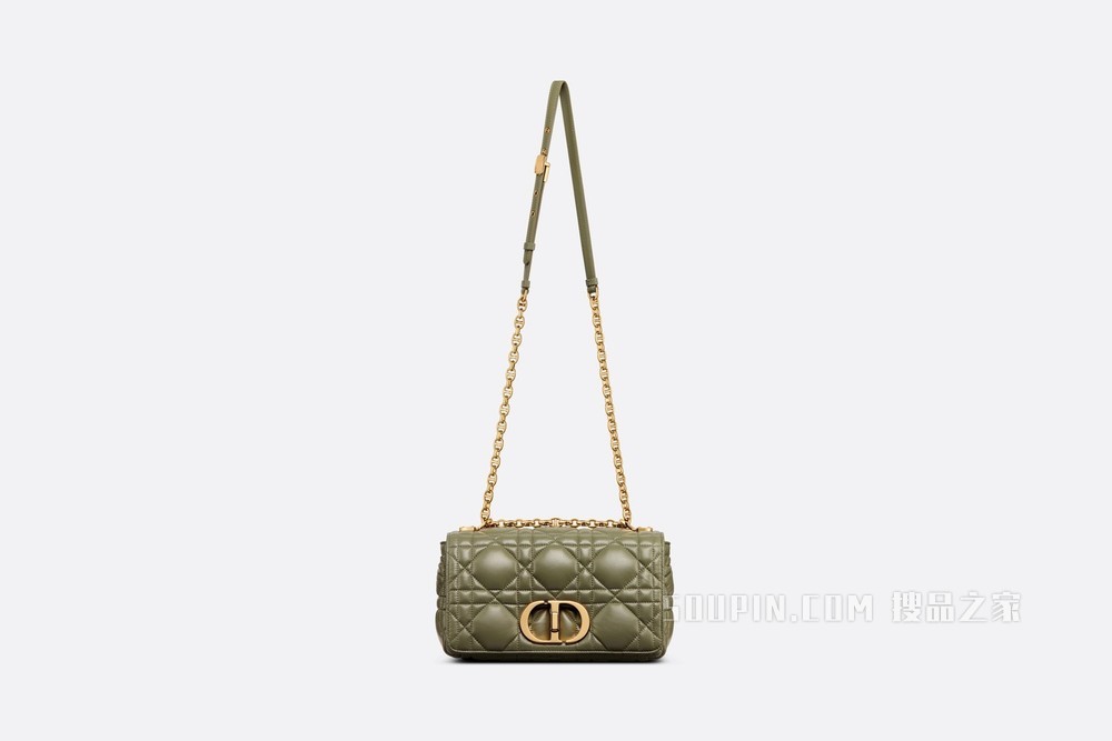 中号 Dior Caro 手袋 松柏绿色牛皮革绗缝效果超大藤格纹