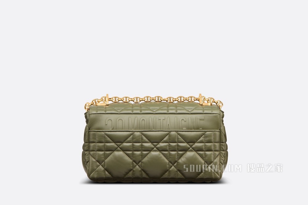 中号 Dior Caro 手袋 松柏绿色牛皮革绗缝效果超大藤格纹