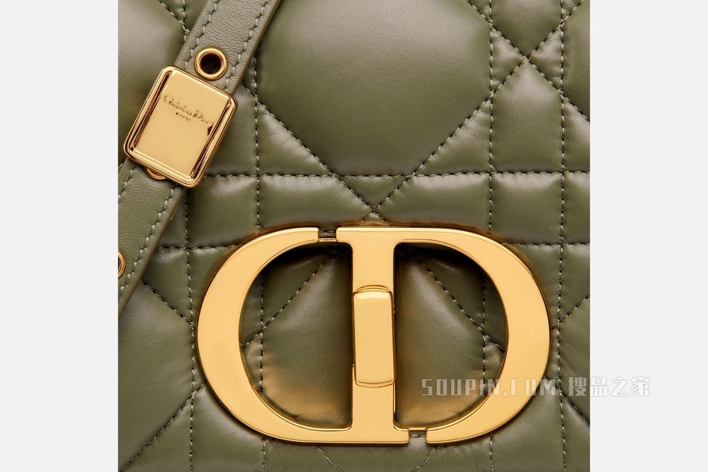 中号 Dior Caro 手袋 松柏绿色牛皮革绗缝效果超大藤格纹