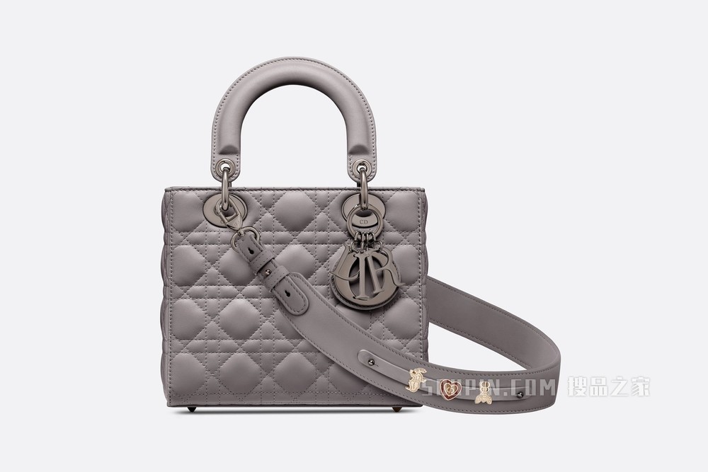 Lady Dior My ABCDior 手袋 灰色羊皮革藤格纹