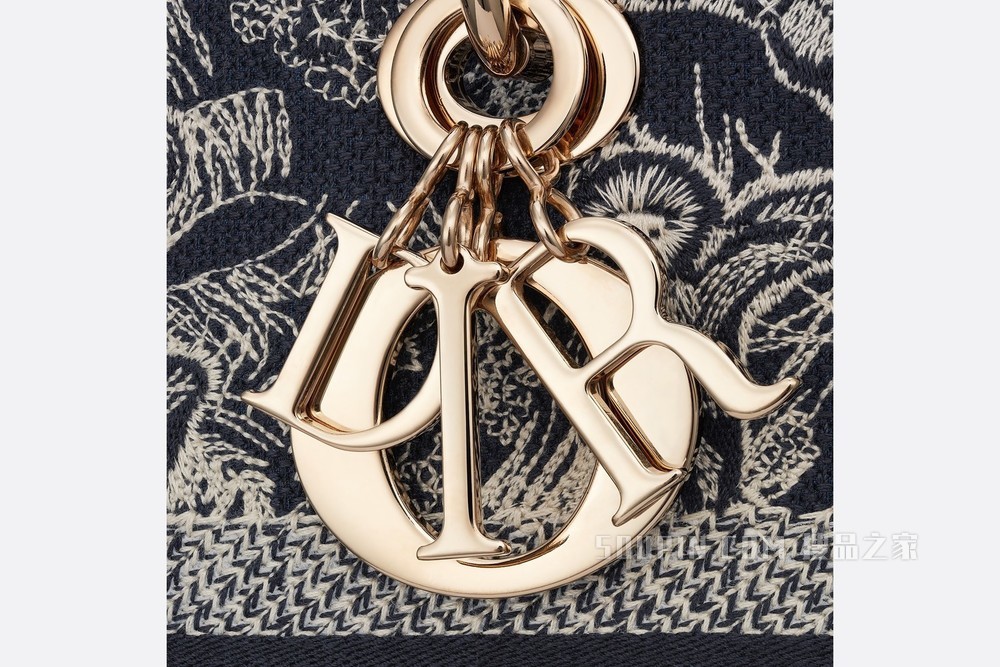 中号 Lady D-Lite 手袋 蓝色刺绣 Reverse 茹伊印花