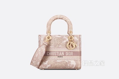 中号 Lady D-Lite 手袋 玫瑰粉色茹伊印花刺绣