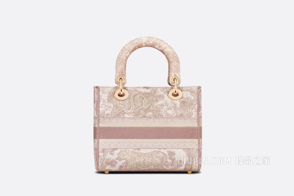 中号 Lady D-Lite 手袋 玫瑰粉色茹伊印花刺绣