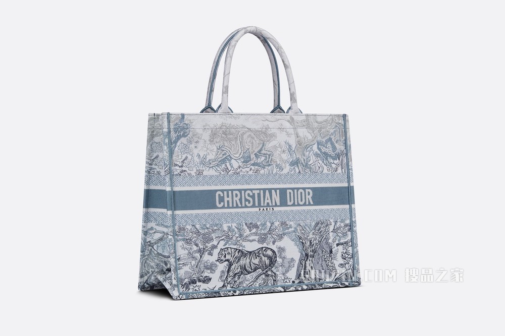 Book Tote 手袋 蓝色茹伊印花刺绣渐变效果