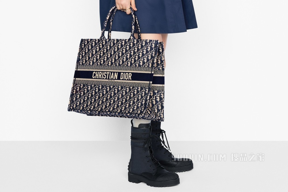 Book Tote 手袋 蓝色刺绣 Oblique 印花