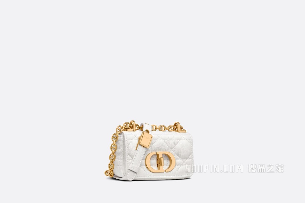 超迷你 Dior Caro 手袋 奶白色柔软牛皮革藤格纹