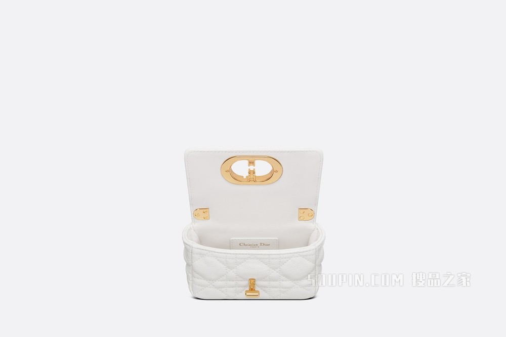 超迷你 Dior Caro 手袋 奶白色柔软牛皮革藤格纹