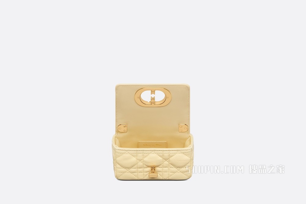超迷你 Dior Caro 手袋 浅黄色柔软牛皮革藤格纹