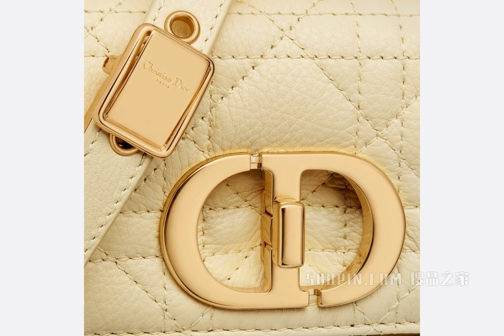 超迷你 Dior Caro 手袋 浅黄色柔软牛皮革藤格纹