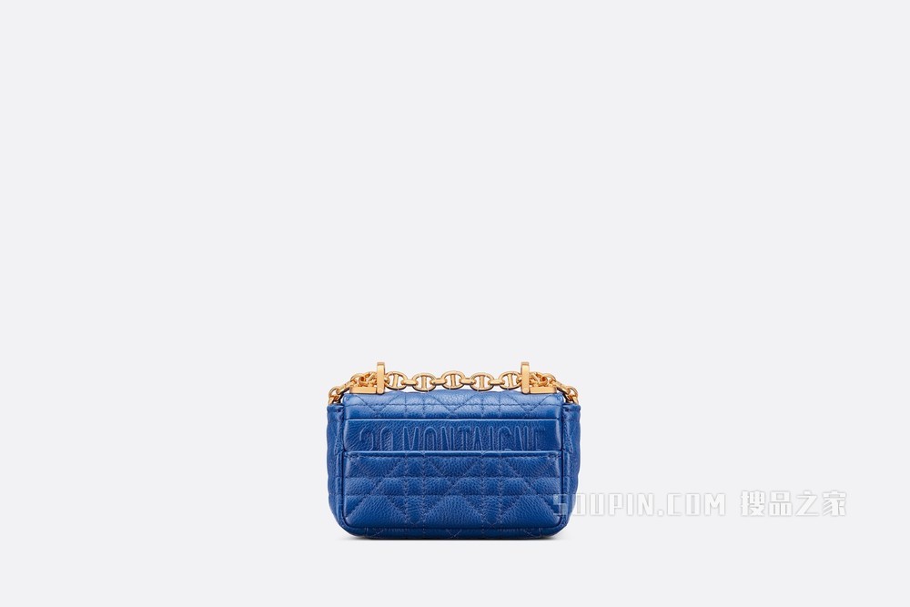 超迷你 Dior Caro 手袋 希腊蓝色柔软牛皮革藤格纹