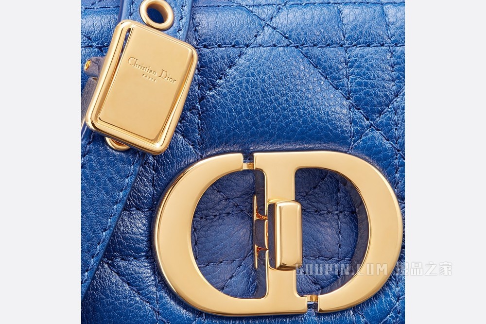 超迷你 Dior Caro 手袋 希腊蓝色柔软牛皮革藤格纹