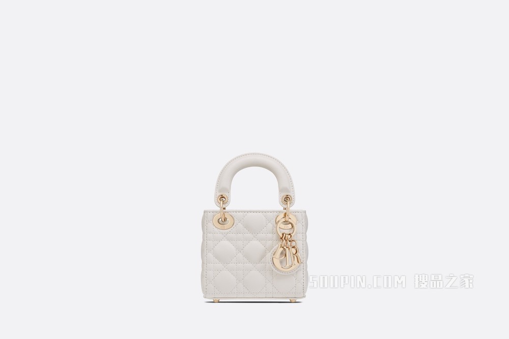 超迷你 Lady Dior 手袋 奶白色羊皮革藤格纹