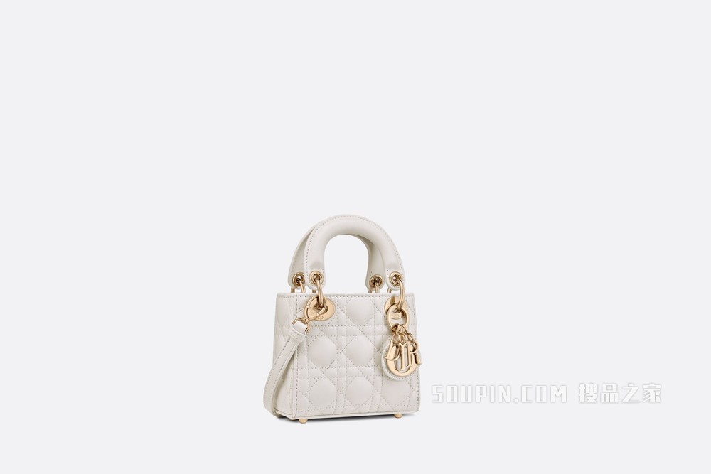 超迷你 Lady Dior 手袋 奶白色羊皮革藤格纹