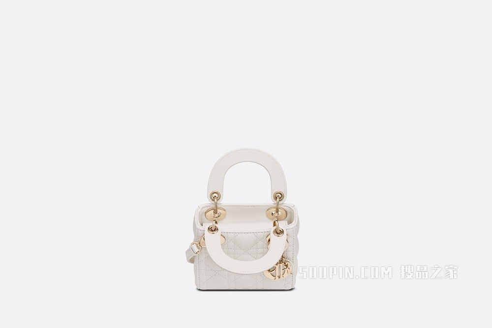超迷你 Lady Dior 手袋 奶白色羊皮革藤格纹
