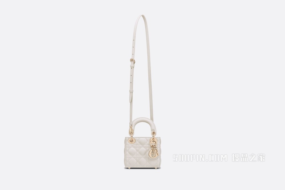超迷你 Lady Dior 手袋 奶白色羊皮革藤格纹