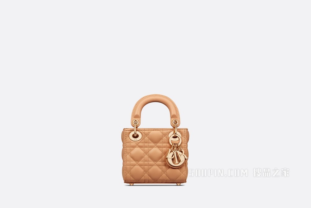 超迷你 Lady Dior 手袋 琥珀色羊皮革藤格纹