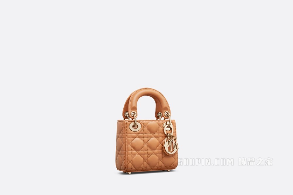 超迷你 Lady Dior 手袋 琥珀色羊皮革藤格纹