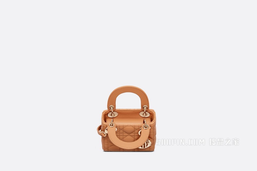 超迷你 Lady Dior 手袋 琥珀色羊皮革藤格纹