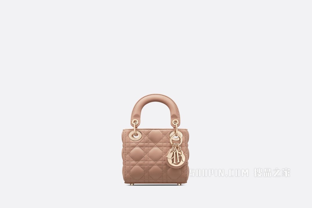 超迷你 Lady Dior 手袋 玫瑰粉色羊皮革藤格纹