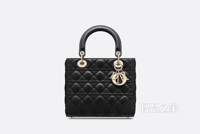 中号 Lady Dior 手袋 黑色羊皮革藤格纹