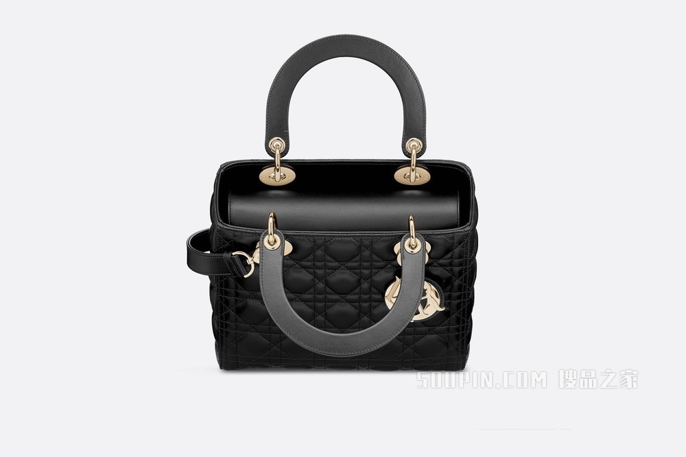 中号 Lady Dior 手袋 黑色羊皮革藤格纹