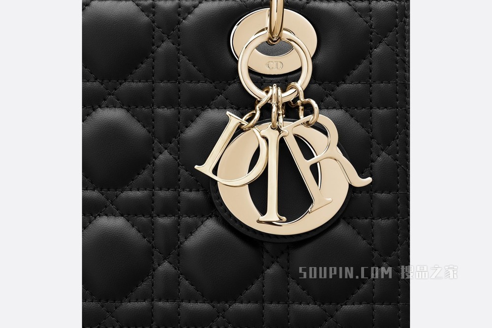 中号 Lady Dior 手袋 黑色羊皮革藤格纹