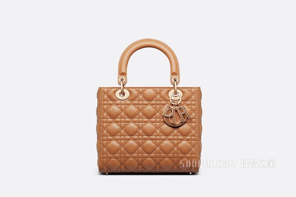 中号 Lady Dior 手袋 琥珀色羊皮革藤格纹