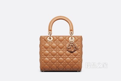 中号 Lady Dior 手袋 琥珀色羊皮革藤格纹